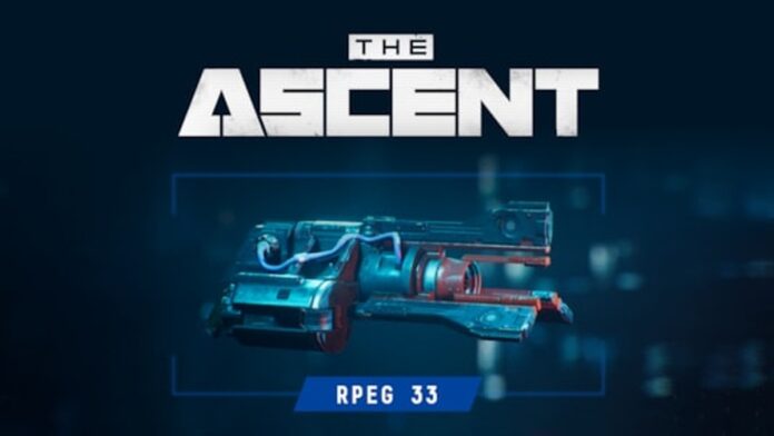 Official promotional artwork for The Ascent showing the game's cyberpunk action-shooter RPG setting